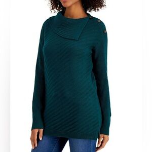 Style & Co Women's Envelope Neck Button Trim Tunic Sweater Green Size PL NWT
